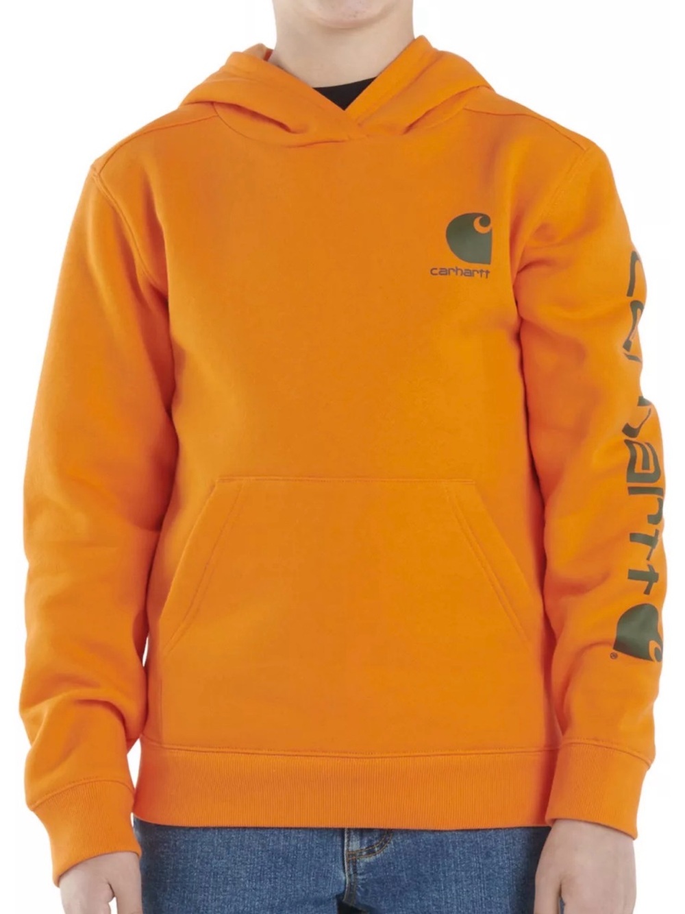 Carhartt Boys Hoodie Youth XL 18-20 Orange Graphic Sleeve Sweatshirt GUC